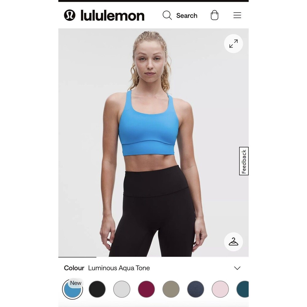 Lululemon Energy Longline Bra size X Large Support, B-D Cups Evolve color blue